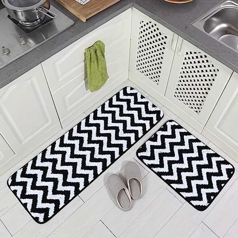 Microfiber Chevron Non Slip Bathroom Carpet Set