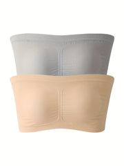 2pcs Strapless Bandeau Bras Soft & Stretch Everyday Women's Bra