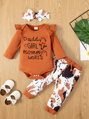 3pcs Daddy Is My Hero Romper & Dinosaur Pants & Hairband