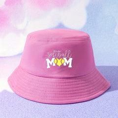 Softball Mom Print Bucket Hat Solid Casual Basin Hat Cotton