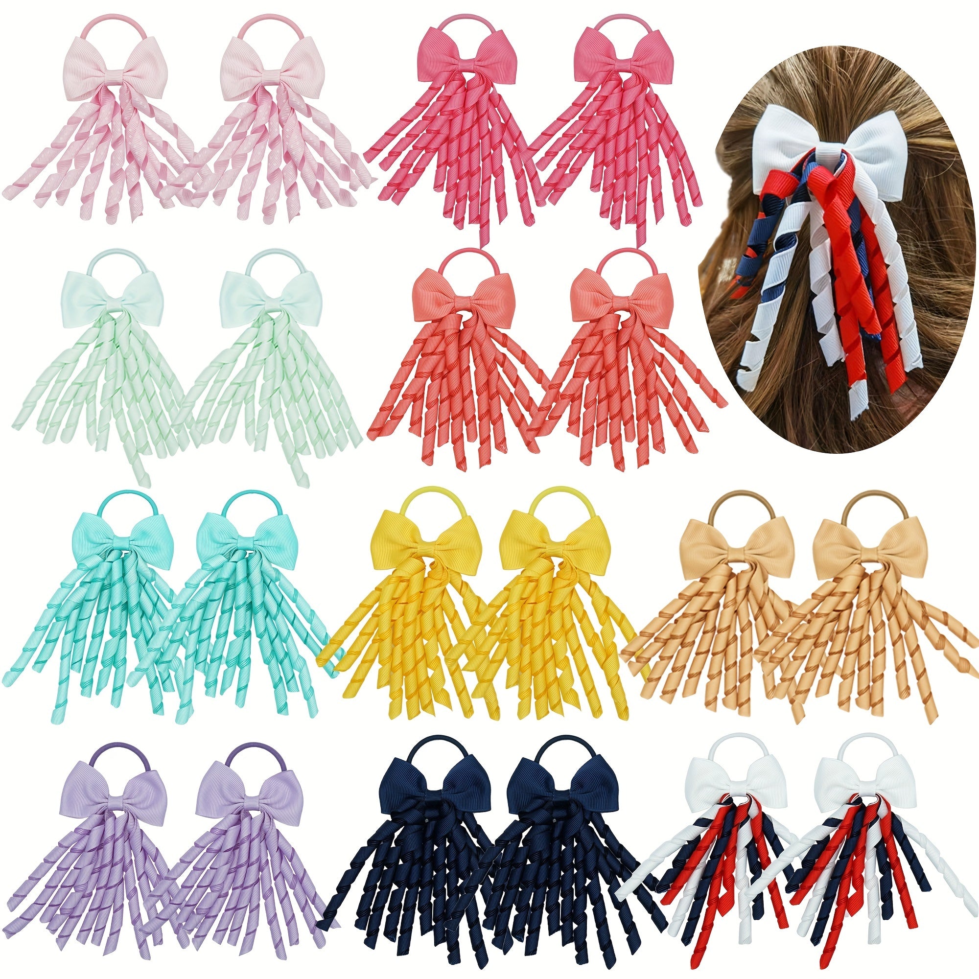 20pcs Hair Tie With Bowknot Tassel Hair Rope for Women Girls