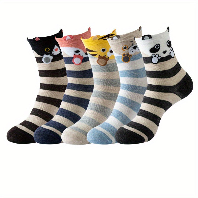 5 Pairs Cute Animal Print Mid Tube Socks Women's Stockings