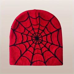 Y2K Winter Warm Beanie Hat with Spider Web Pattern