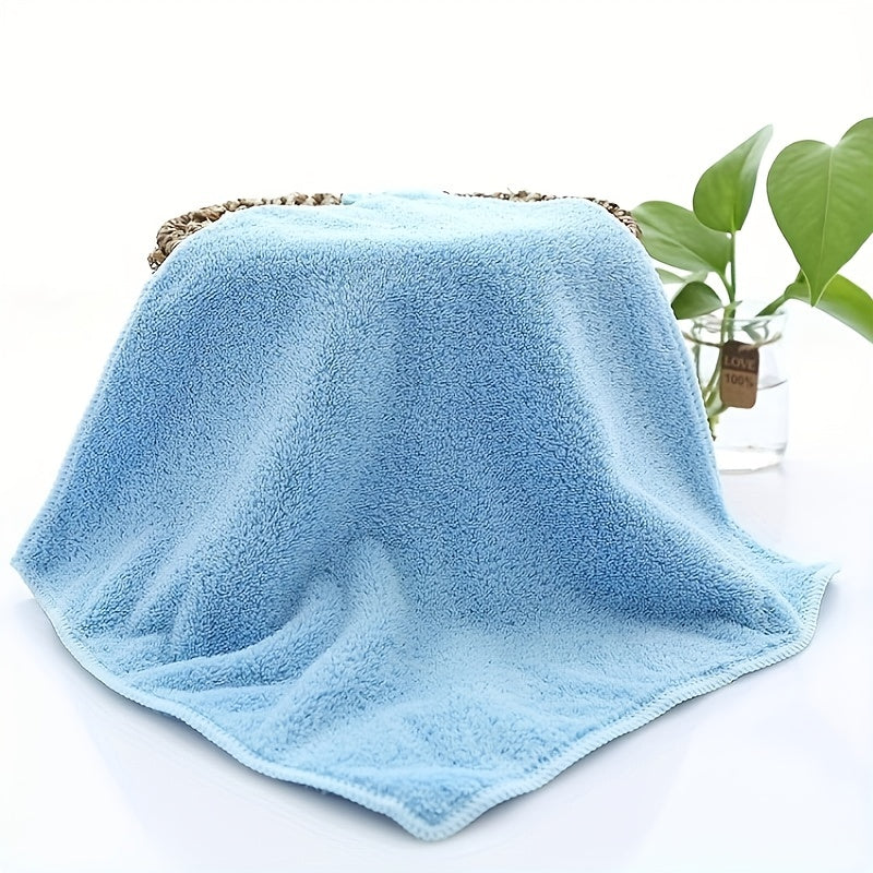 1pc Coral Fleece Washcloth Solid Cleaning Cloth Plain Rag Soft Absorbent Towel