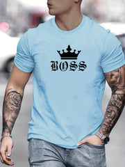 Men's Crown & Letter Print Graphic Crew Neck Tee