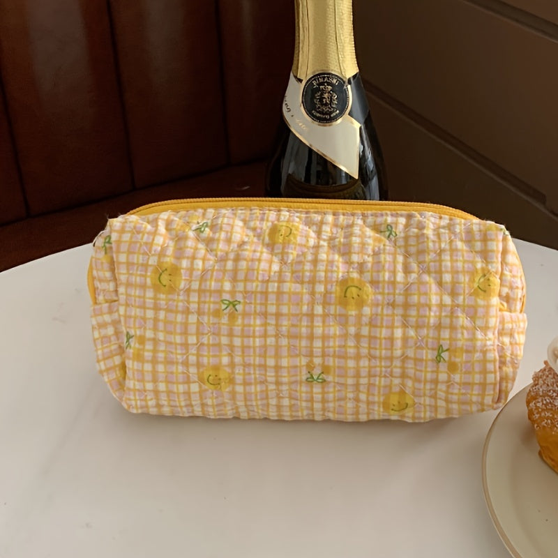 Quilted Floral Makeup Bag Travel Cosmetic Bag Toiletry Bag