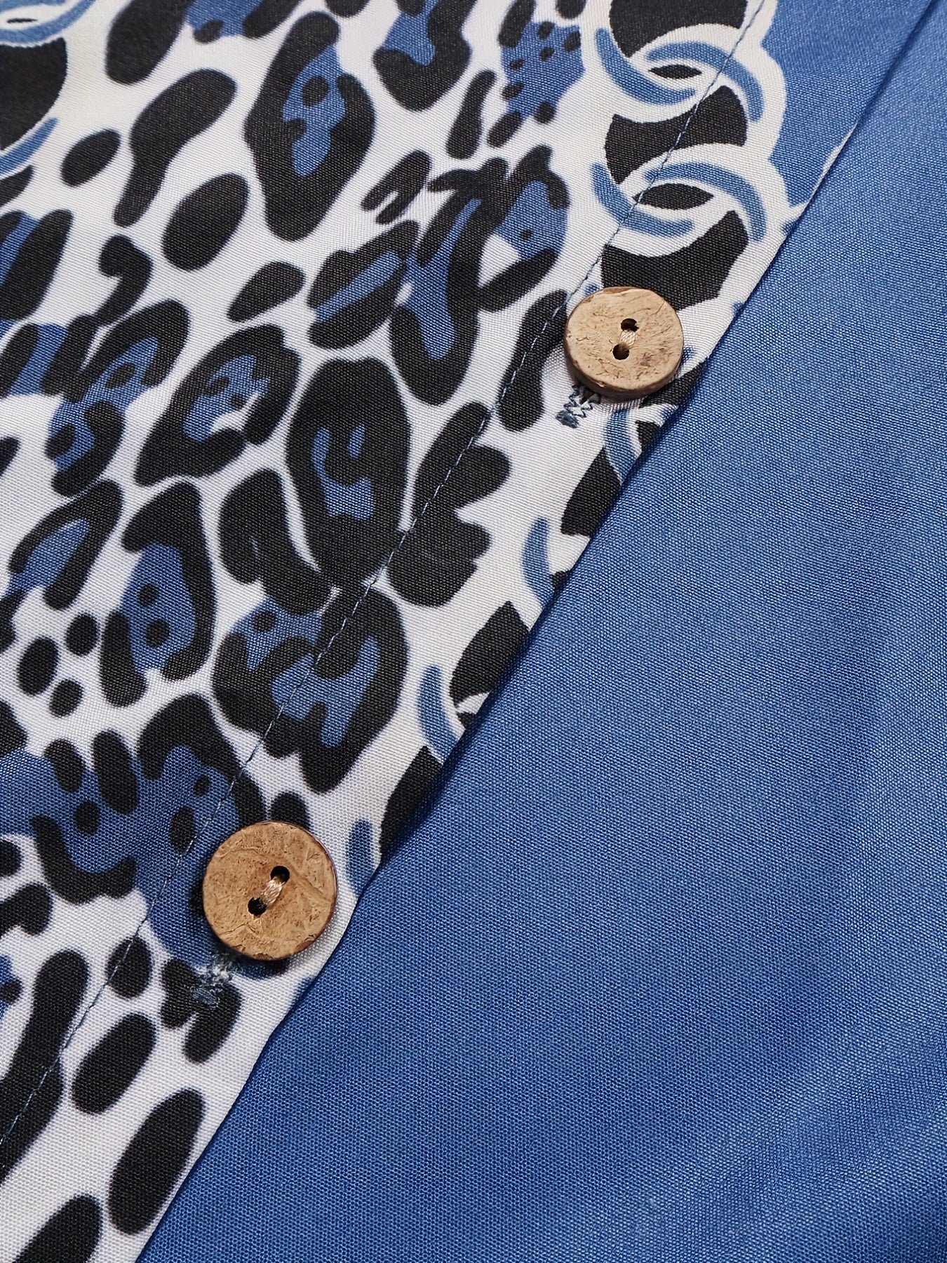 Casual Blouse Women's Plus Chain & Leopard Print Button Up