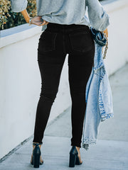 Solid Button Fly High Stretch Skinny Jeans