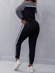 Colorblock Top & Sweatpants Sportswear Set Plus 2pcs Activewear Set