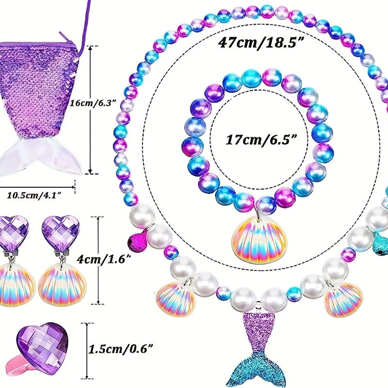 6pcs Mermaid Jewelry Kit For Girls Christmas Birthday Party Supplies