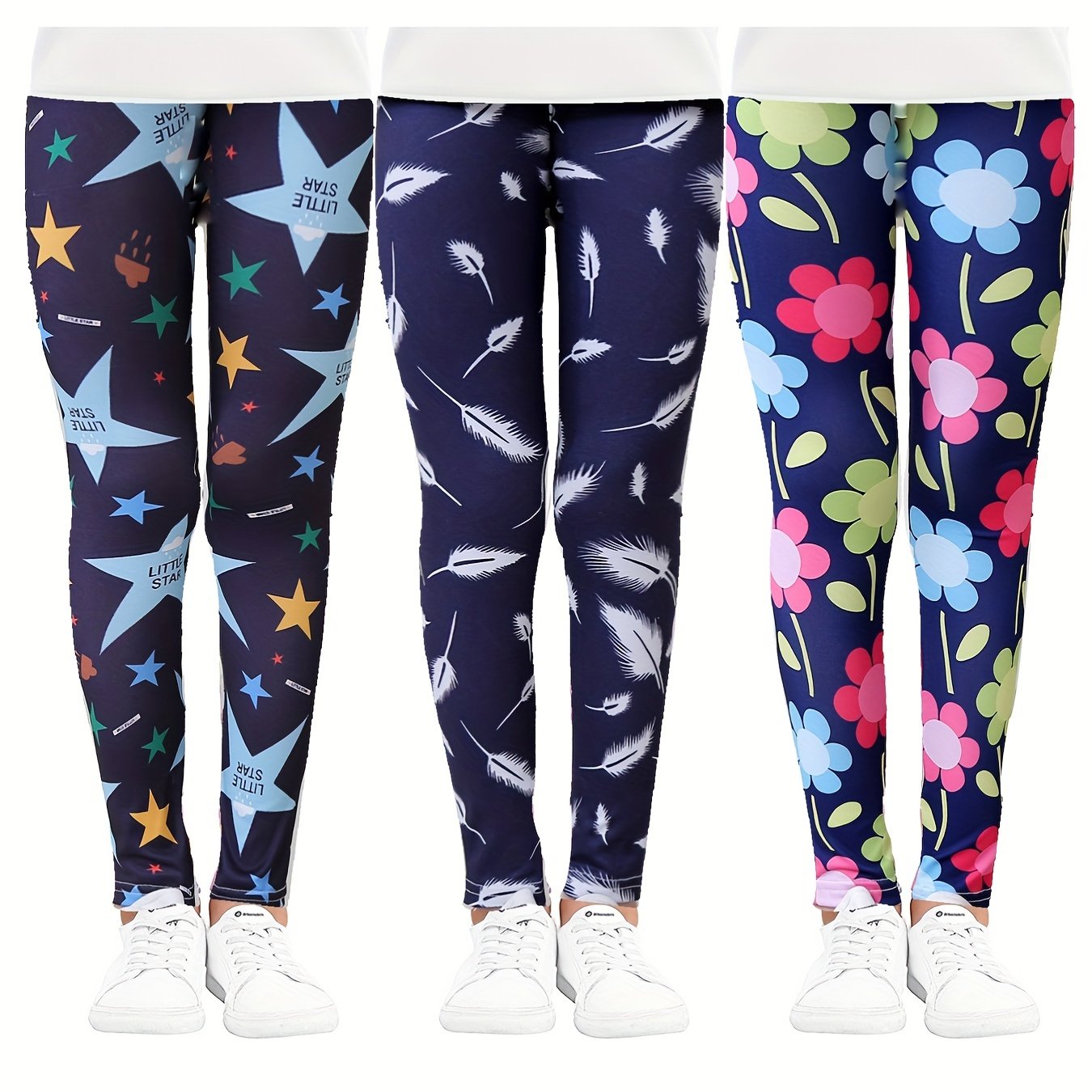 3pcs Girls Pattern Print Leggings Set for Summer Kids Children