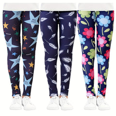 3pcs Girls Pattern Print Leggings Set for Summer Kids Children