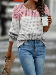 Block Crew Neck Sweater Long Sleeve for Fall & Winter