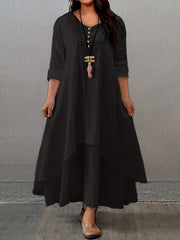 Button Decor Ruched V Neck Maxi Dress