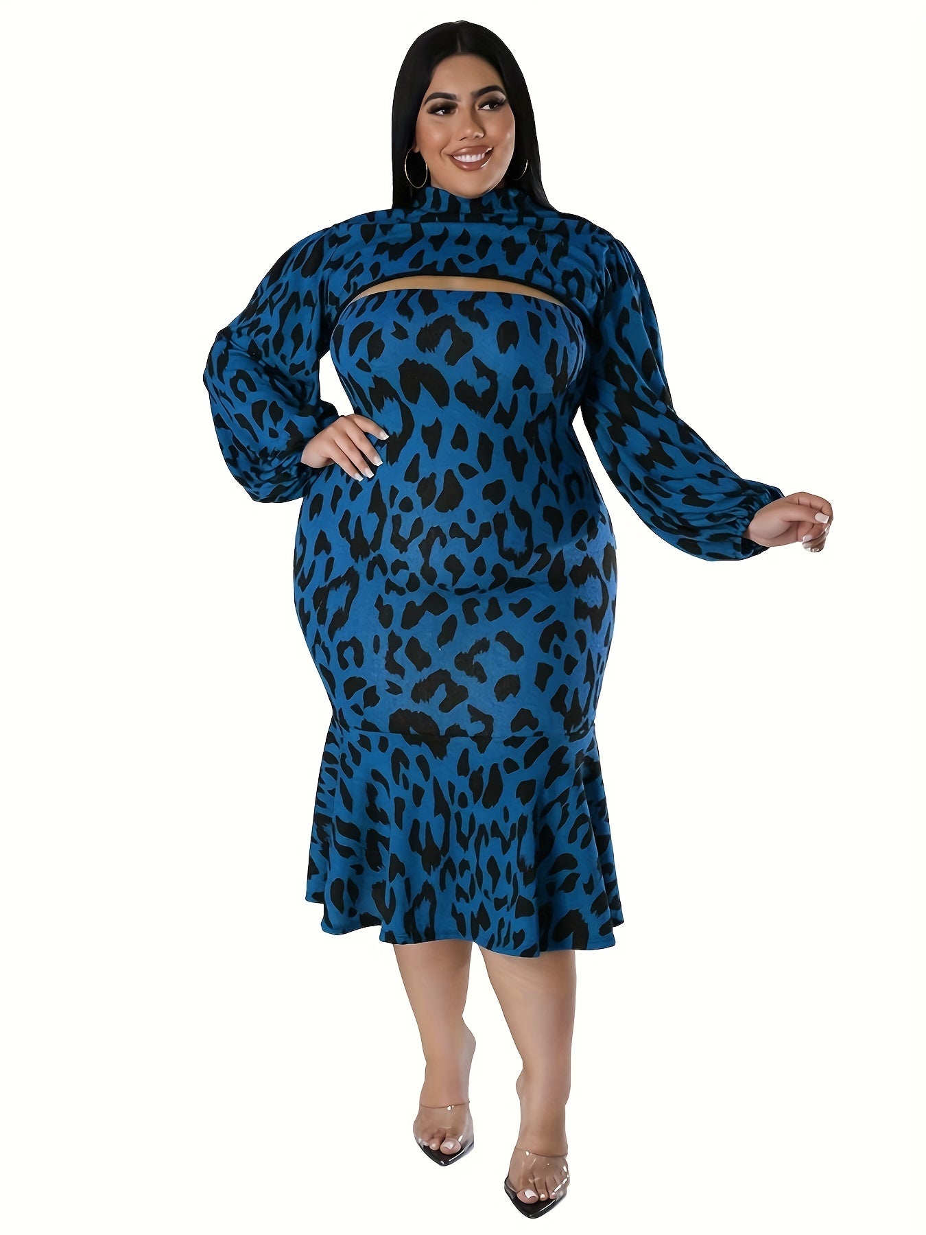 Leopard Print Crop Top & Mermaid Tube Dress Set