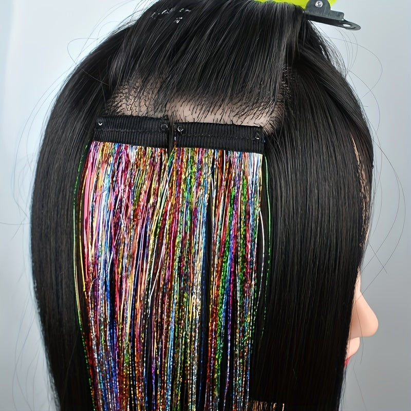 2pcs Colorful Strip Hair Extensions Female Highlights Laser Hair Extensions