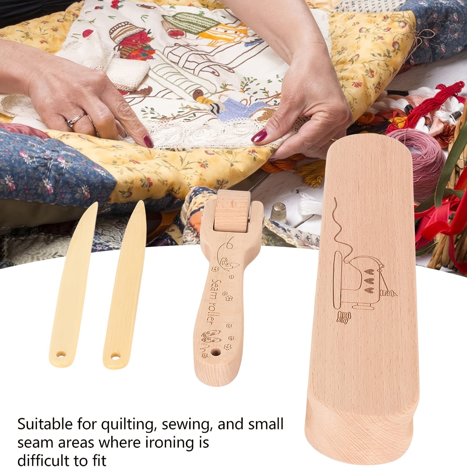 Wooden Seam Roller Kit Tailor Clapper Sewing Supplies