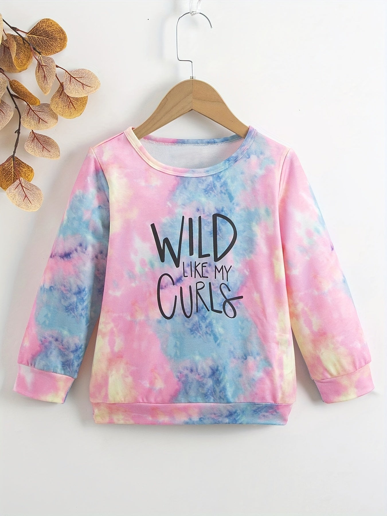 Girls Wild Like My Curls Tie Dye Graphic Crew Neck Top