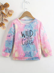 Girls Wild Like My Curls Tie Dye Graphic Crew Neck Top