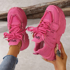 Women's Knit Mesh Sneakers Casual Solid Lace Up Low Top Shoes