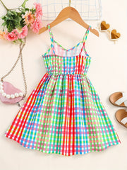 Girls Colorful Plaid V neck Cami Dress For Party Holiday