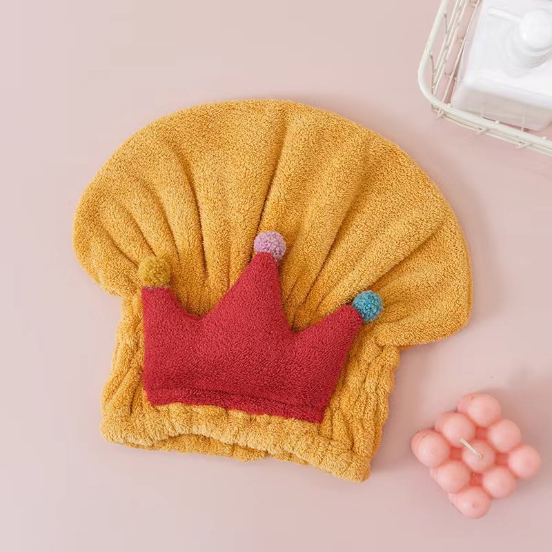 Kids Cartoon Crown Shower Cap, Absorbent Coral Fleece Turban