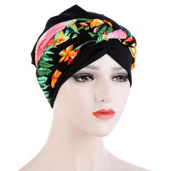 Leopard Flower Print Turban Cap Ramadan Braided Headwrap Head Scarf