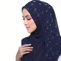 Chiffon Scarf Rhinestone Leaf Decor Hijab Classic Shawl