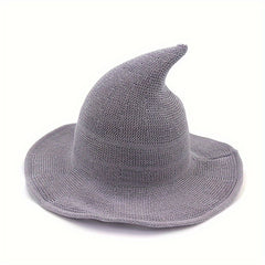 Adult Winter Witch Hat Fisherman Pointed Top Knitted Halloween Wizard Hat