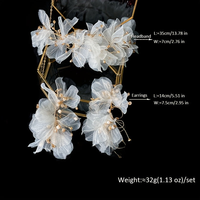 Flower Headband Mesh Bridal Head Piece Floral Yarn Head Decoration