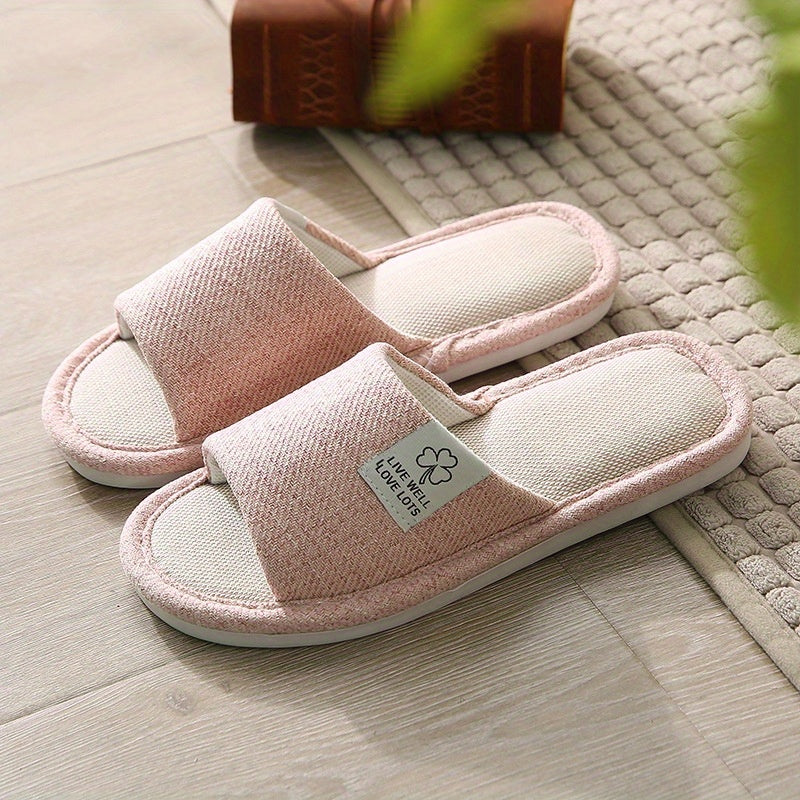 Unisex Cotton Linen Slippers Open Toe Bedroom Slippers