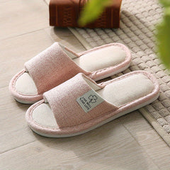 Unisex Cotton Linen Slippers Open Toe Bedroom Slippers