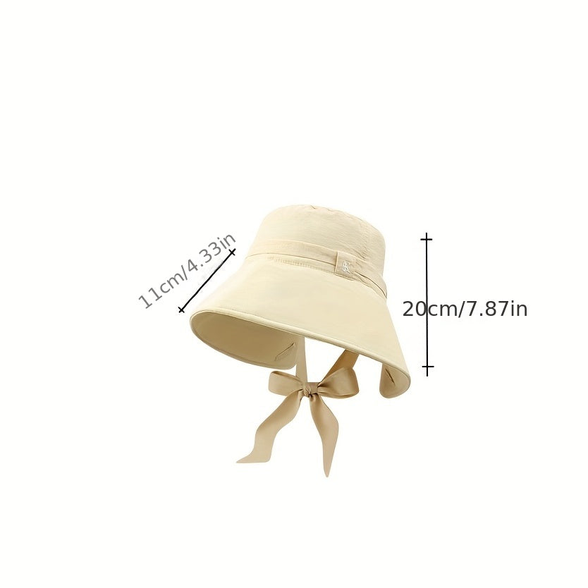 Ribbon Lace Up Bucket Hats Solid Ponytail Sun Hat Summer UV Protection