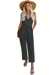 Sleeveless V Neck Jumpsuit Casual Slim Waist for Women