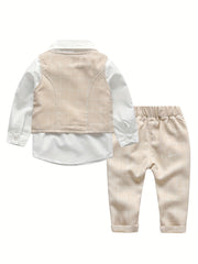 Boys Plaid Gentleman Outfits Long Sleeve Bowtie Shirt&pants&vest Kids Clothing