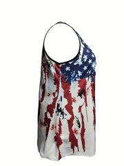 American Flag Tank Top Crew Neck Sleeveless Independence Top