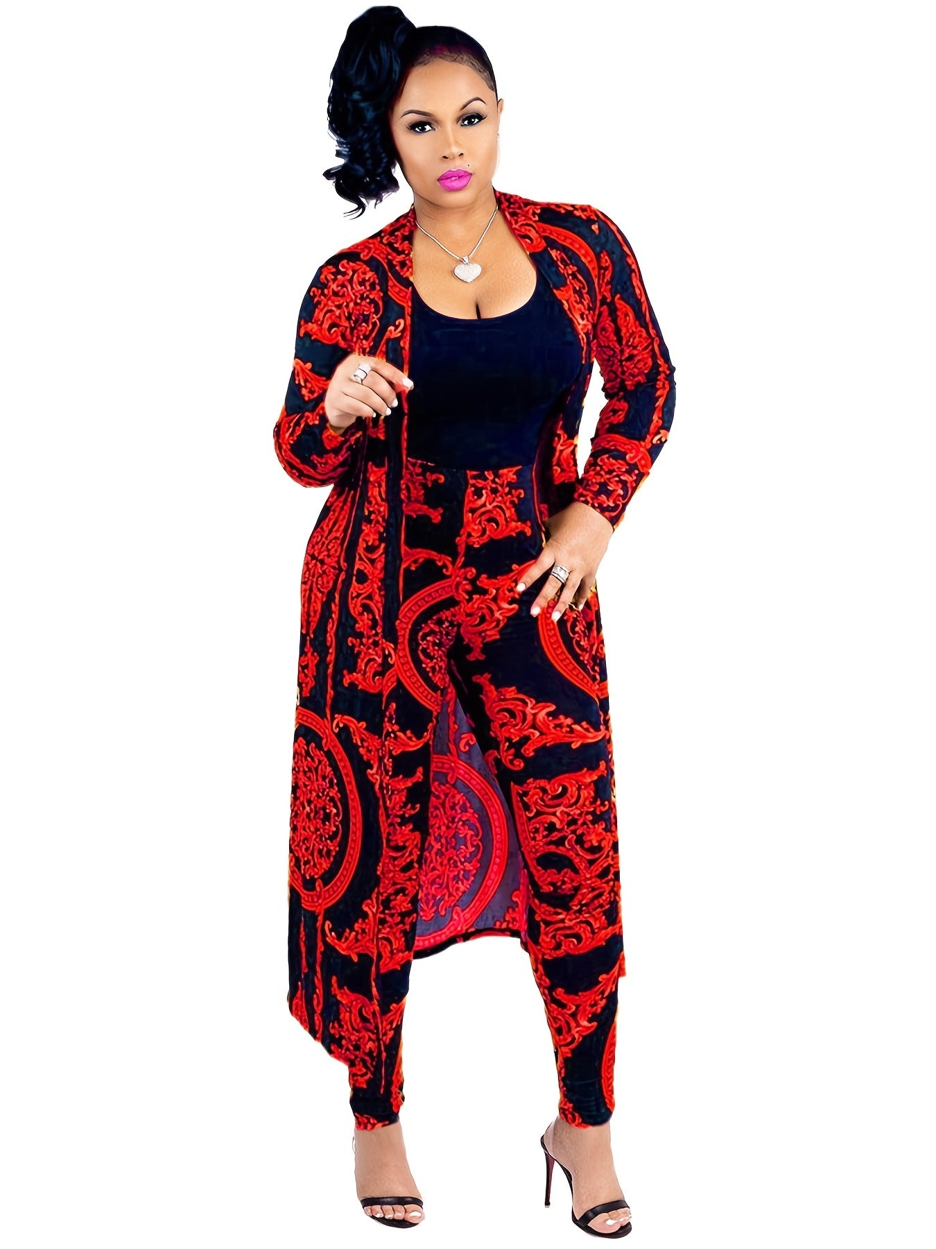 Long Jacket Set High Waist Leggings 2pcs Outfits