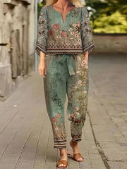 Floral Print Two Piece Set Long Sleeve Top & Pants