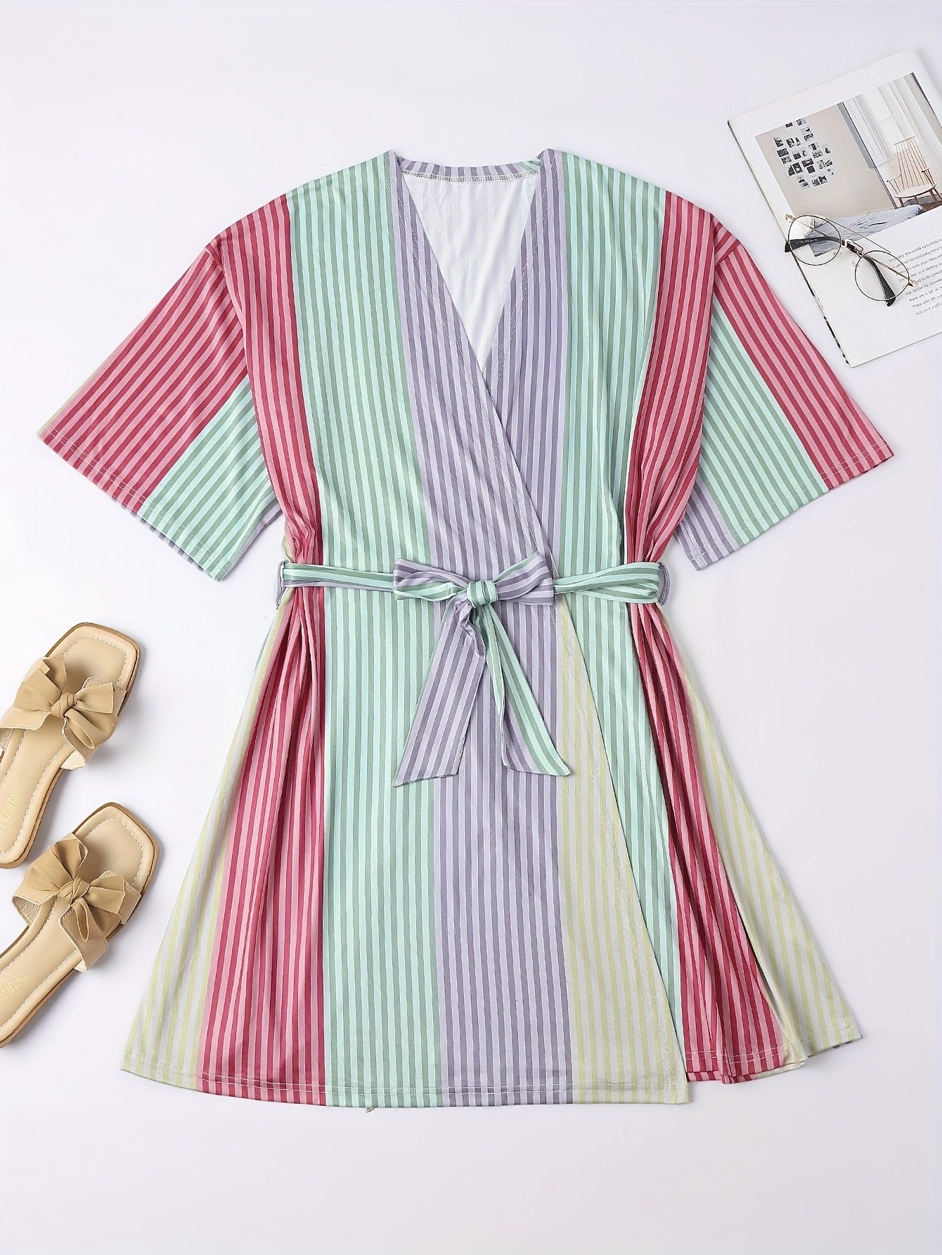 Rainbow Striped Short Sleeve Nightgown