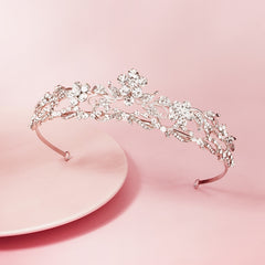 Silver Flower Queen Crowns Crystal Tiara