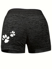 Dog Paw & Letter Print Drawstring Shorts with Pockets