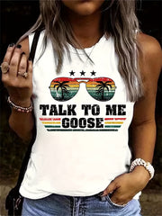Letter Print Tank Top Sleeveless Casual Crew Neck Tank Top