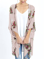 Floral Print Chiffon Blouse Long Sleeve Rash Guard V Neck