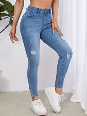 Ripped Holes Skinny Jeans Slash Pockets Stretch Denim Pants Women