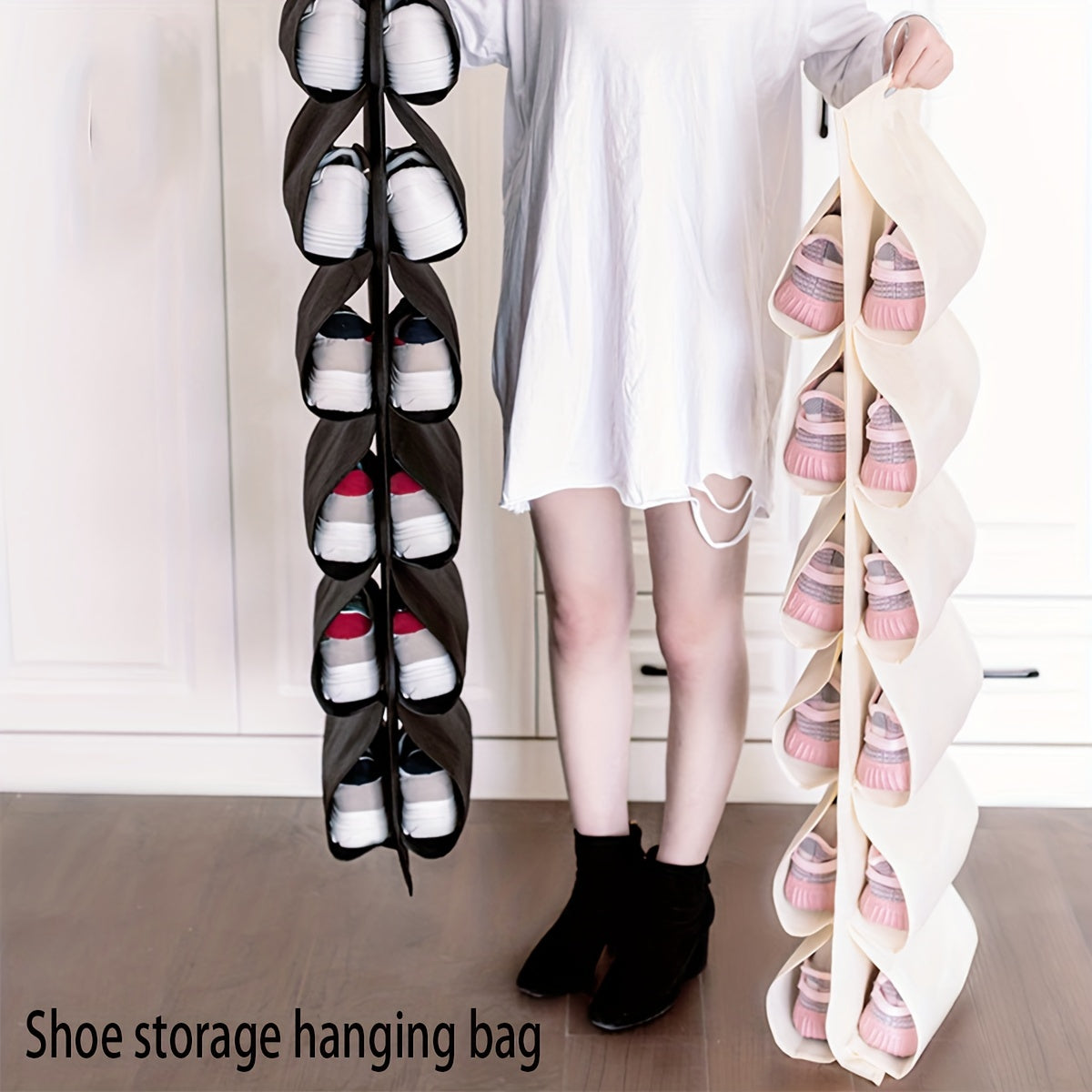 Shoe Storage Hanging Bag 12 Grids Home Wardrobe Nonwoven Shoe Rack