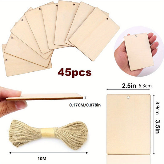 45pcs Wooden Rectangular Tags for Christmas Decorations
