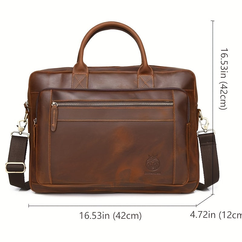 SCHLATUM Leather Briefcase Men Vintage Crazy Horse Business Bag