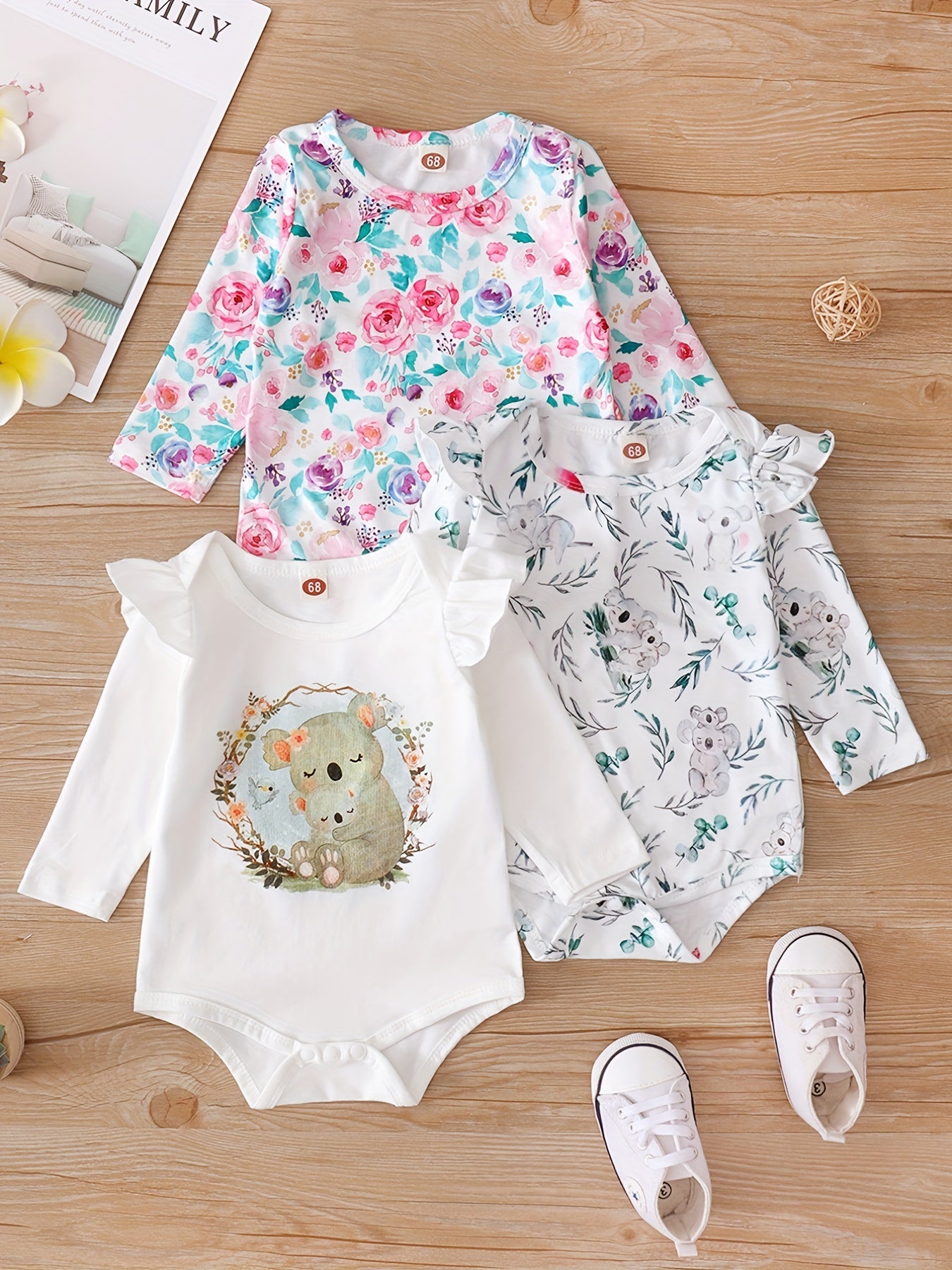 Baby Girls Graphic Long Sleeve Bodysuits Set