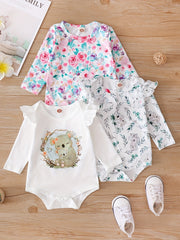 Baby Girls Graphic Long Sleeve Bodysuits Set