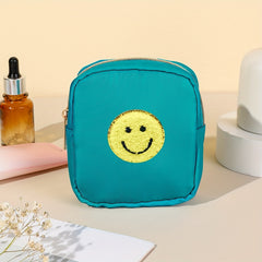 Preppy Makeup Pouch Smiley Face Patch Dark Grey